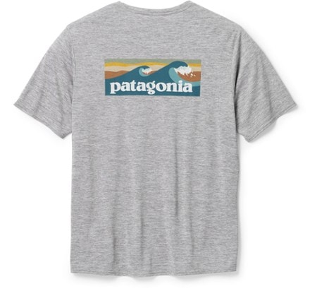 Patagonia Capilene Cool Daily Graphic T-Shirt - Men's Back view (Boardshort Logo/Blue/Grey) (BOARDSHORT LOGO/BLUE/GREY)