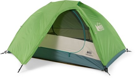 REI Co-op Trailmade 2 Tent with Footprint 3/4 front view with rainfly