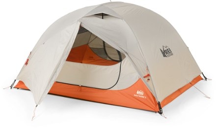 REI Co-op Half Dome 3 Tent with Footprint 3/4 front view with rainfly