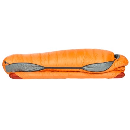 Big Agnes Torchlight EXP 20 Sleeping Bag Side panel partially open (sleeping pad not included)