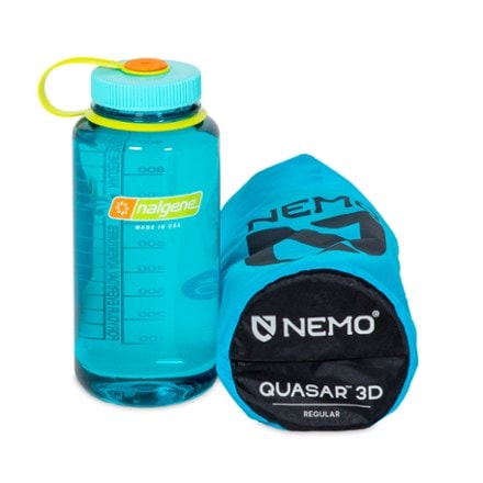 NEMO Quasar 3D Lightweight Non-Insulated Sleeping Pad Water bottle for comparison only; not included