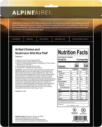 AlpineAire Foods Grilled Chicken and Mushroom Wild Rice Pilaf - 2 Servings 1