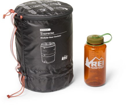 REI Co-op Traverse Modular Bear Canister 32 fl. oz. water bottle not included; shown for size reference only