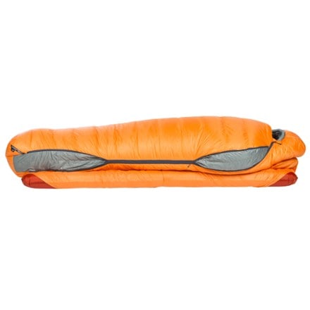 Big Agnes Torchlight EXP 0 Sleeping Bag Side panel partially open (sleeping pad not included)