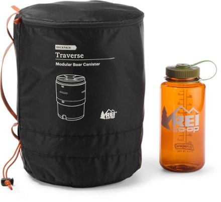 REI Co-op Traverse Modular Bear Canister 32 fl. oz. water bottle not included; shown for size reference only