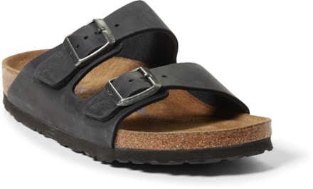 Birkenstock Arizona Soft Footbed Sandals - Women's 3/4 view (Black Oiled Leather)