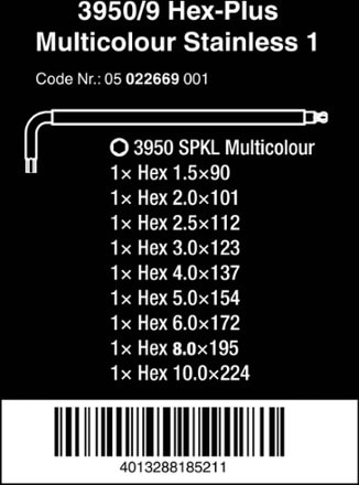 Wera 3950/9 Hex-Plus L-Key Metric Hex Wrench Set 2