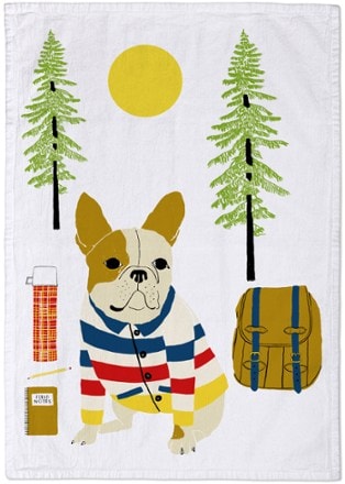 Claudia Pearson Camping Dogs Tea Towel - Frenchie 0