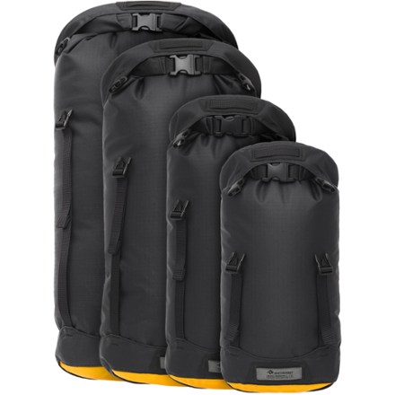 Sea to Summit Evac Heavy Duty Compression Dry Bag Size Comparison: 8L to 35L (right to left)