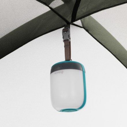 REI Co-op Westward 4 Tent Light (not included) hung on gear loop