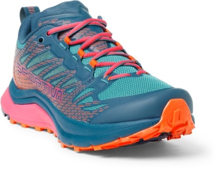 La Sportiva Jackal II Trail-Running Shoes - Women's 3/4 view (Storm Blue/Lagoon)