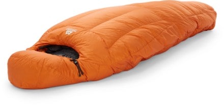 Mountain Equipment Iceline Sleeping Bag 3/4 head view (Marmalade)