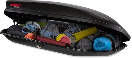 Yakima SkyBox 16 Carbonite Cargo Roof Box In use (Black)