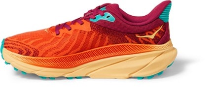 HOKA Challenger 7 Trail-Running Shoes - Women's Left view (Flame/Cherries Jubilee)