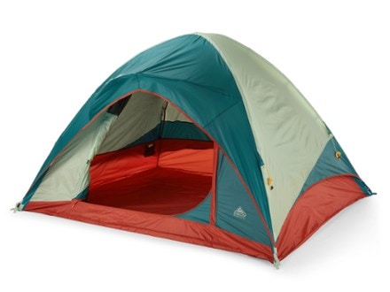 Kelty Discovery Basecamp 4 Tent 3/4 front view with rainfly