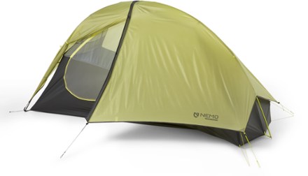 Hornet OSMO Ultralight 1P Tent [3/4 front view with rainfly (Birch Bud/Goodnight Gray)]