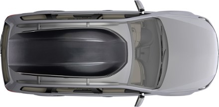 Yakima SkyBox 16 Carbonite Cargo Roof Box Rooftop view (Black)