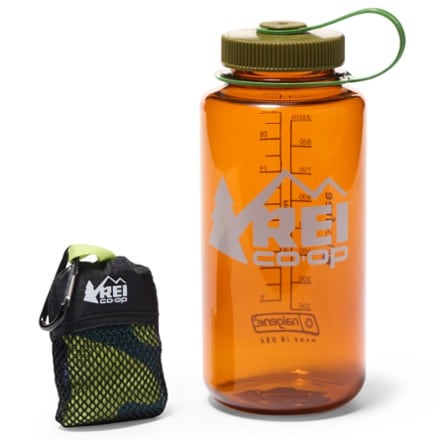 REI Co-op Multi Towel Mini In stuff sack (32 fl. oz. water bottle not included; shown for size reference only)