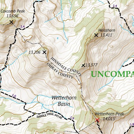 Outdoor Trail Maps Colorado 14ers Series Map - Uncompahgre Peak, Wetterhorn Peak, San Luis Peak 1