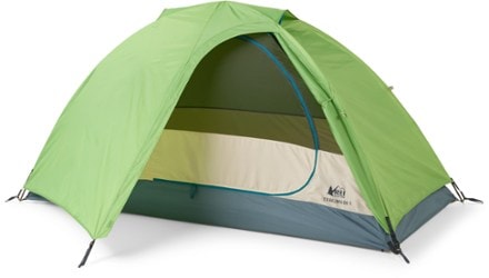 REI Co-op Trailmade 1 Tent with Footprint 3/4 front view with rainfly