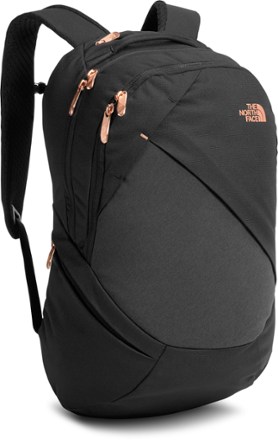 north face white and rose gold backpack