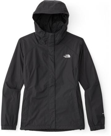 black and pink north face rain jacket