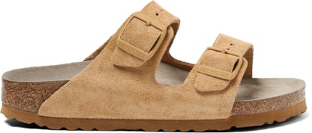 birkenstock arizona suede flat sandals in latte cream