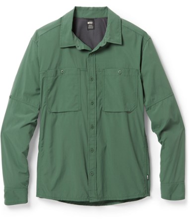 REI Men's Long Sleeve Fishing Shirt Button Up Green Vented Rollup Tabs UFP  50+ M