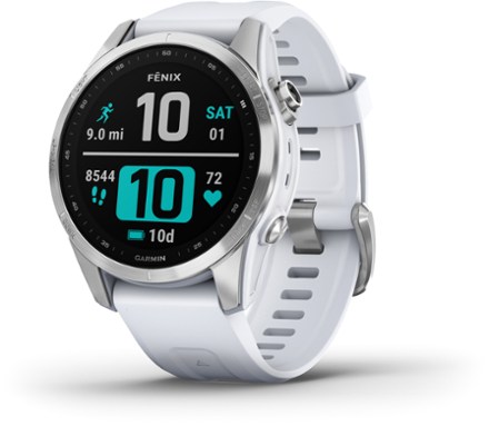 Garmin fenix 7S, smaller sized adventure smartwatch, rugged outdoor watch  with GPS, touchscreen, health and wellness features, silver with graphite