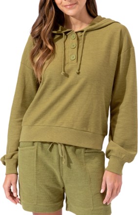 Threads 4 Thought Women's Double Knit Slub Henley Hoodie