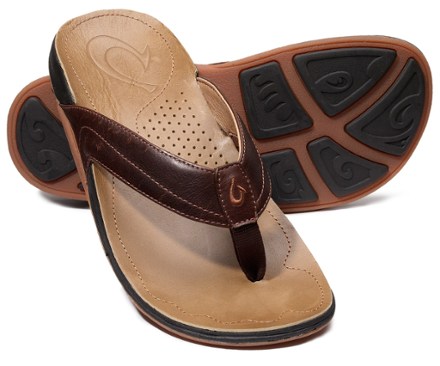 olukai mens leather flip flops