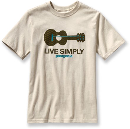 Live Simply Guitar T Shirt Boys Bleached Stone XS